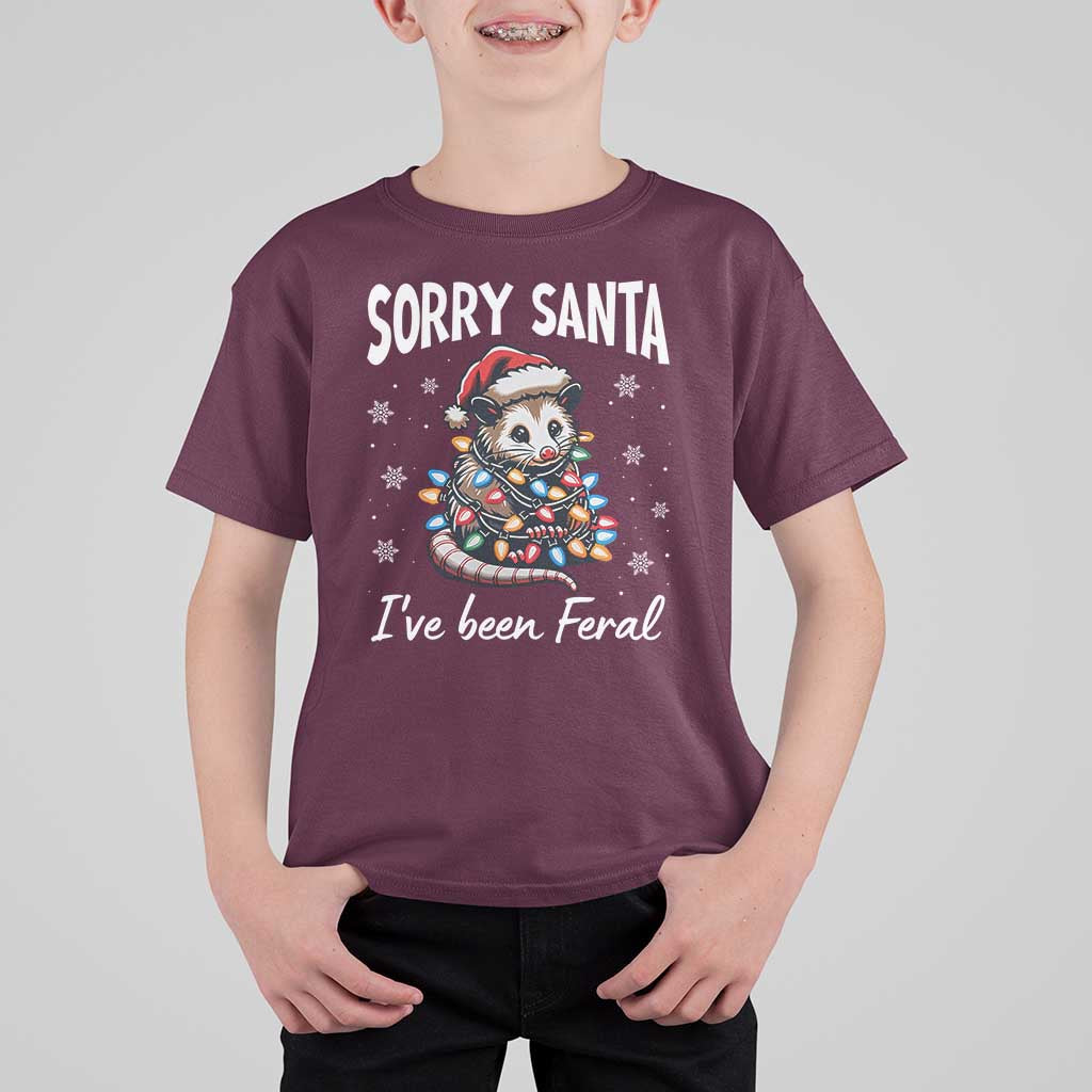Funny Christmas Opossum T Shirt For Kid Sorry Santa I've Been Feral - Wonder Print Shop