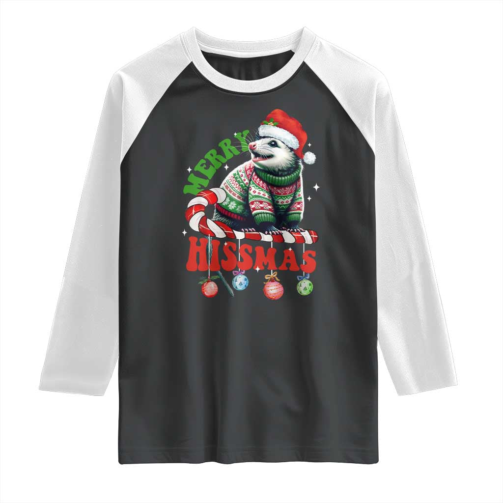 Funny Christmas Opossum Raglan Shirt Merry Hissmass