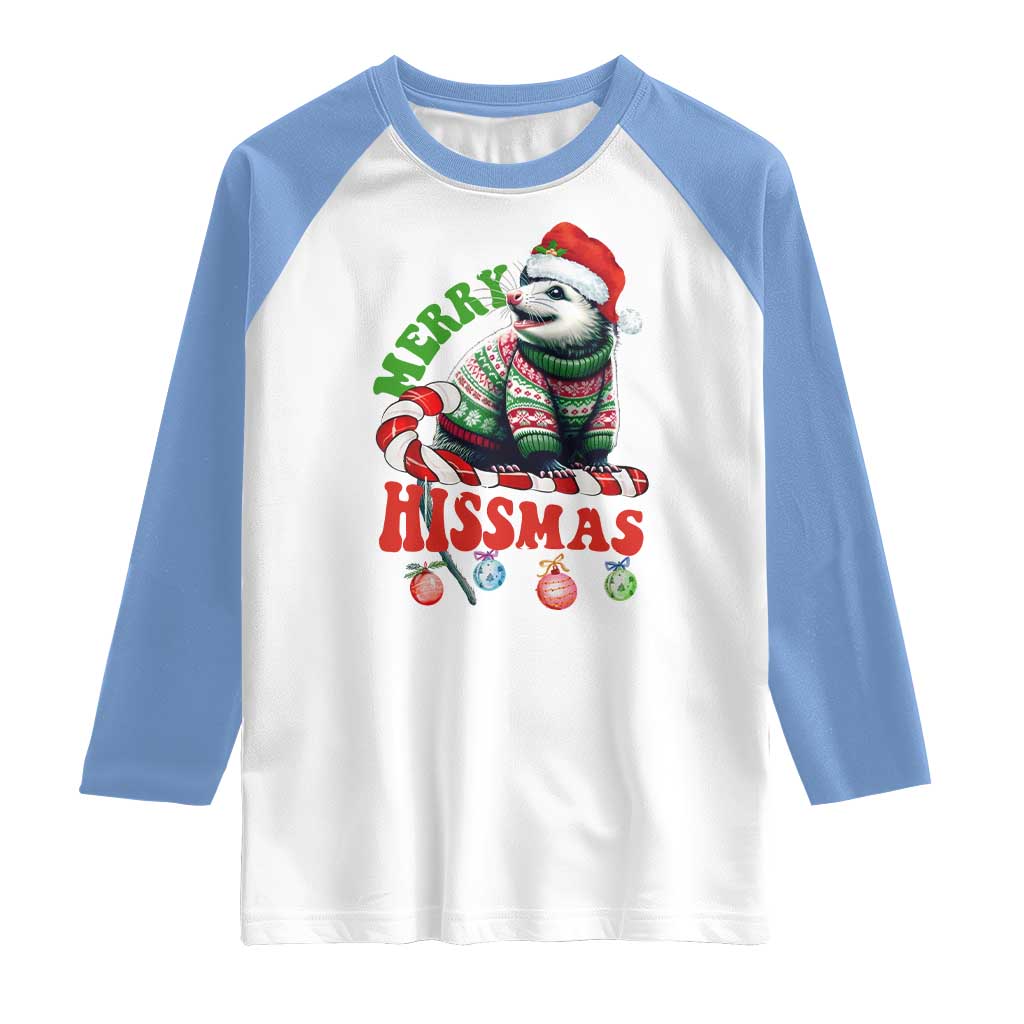 Funny Christmas Opossum Raglan Shirt Merry Hissmass