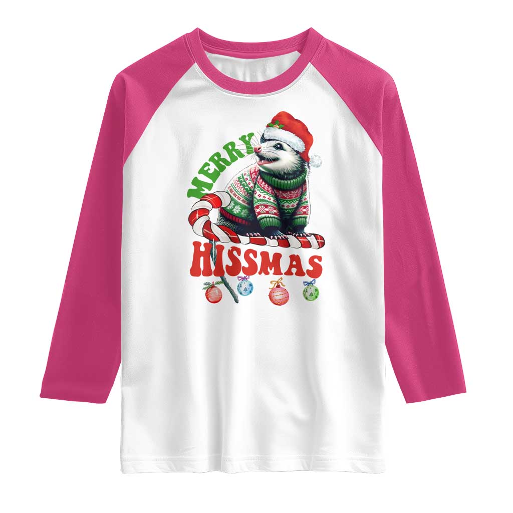 Funny Christmas Opossum Raglan Shirt Merry Hissmass