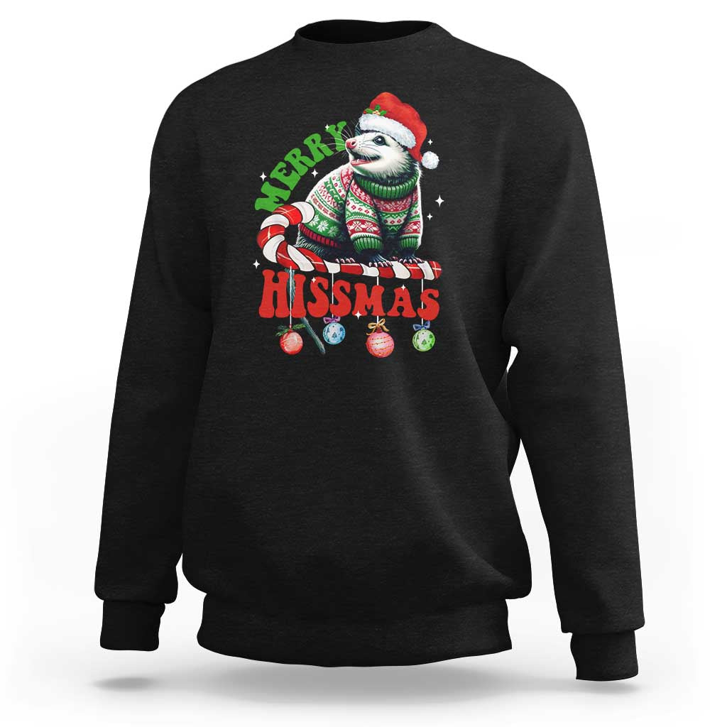 Funny Christmas Opossum Sweatshirt Merry Hissmass - Wonder Print Shop