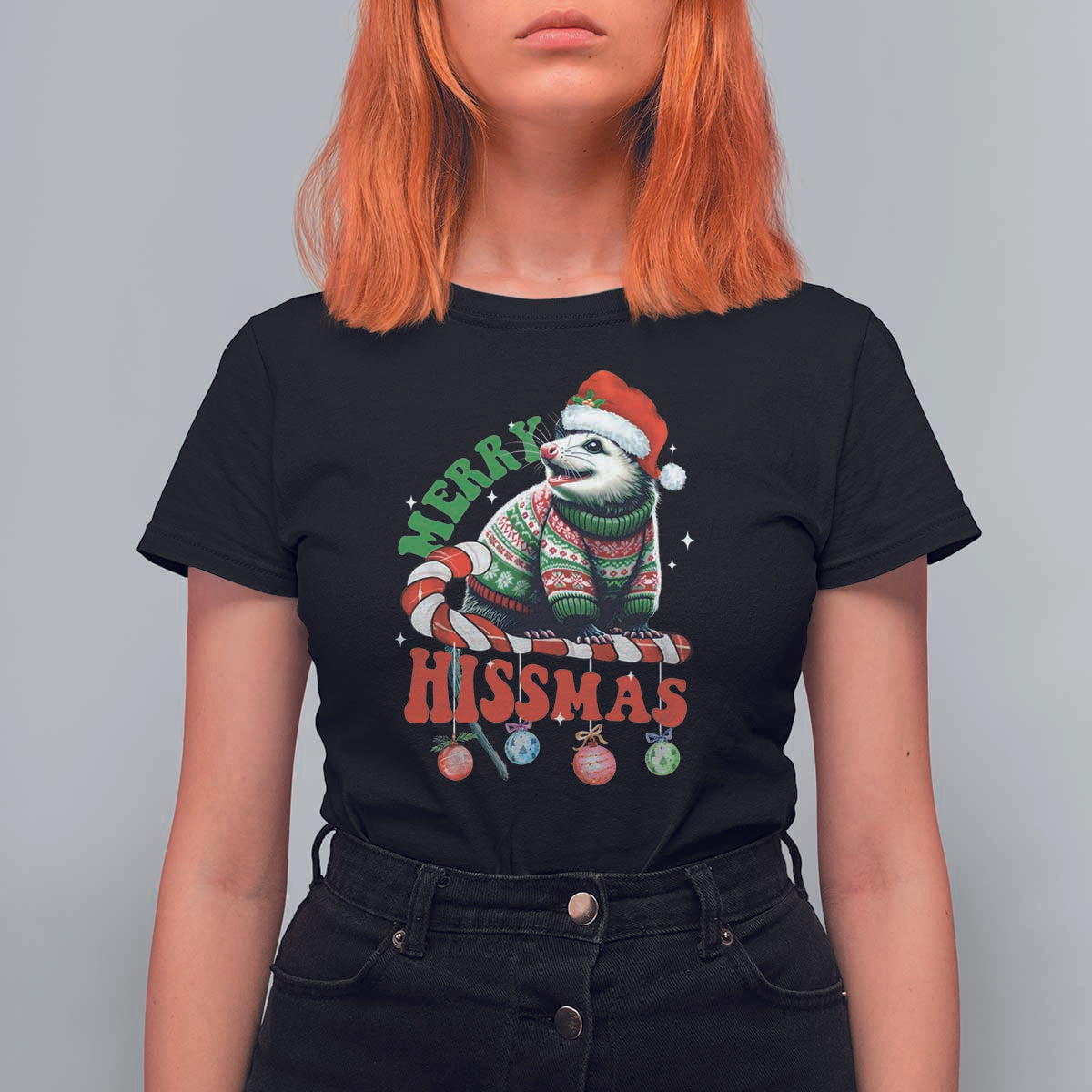 Funny Christmas Opossum T Shirt For Women Merry Hissmass - Wonder Print Shop