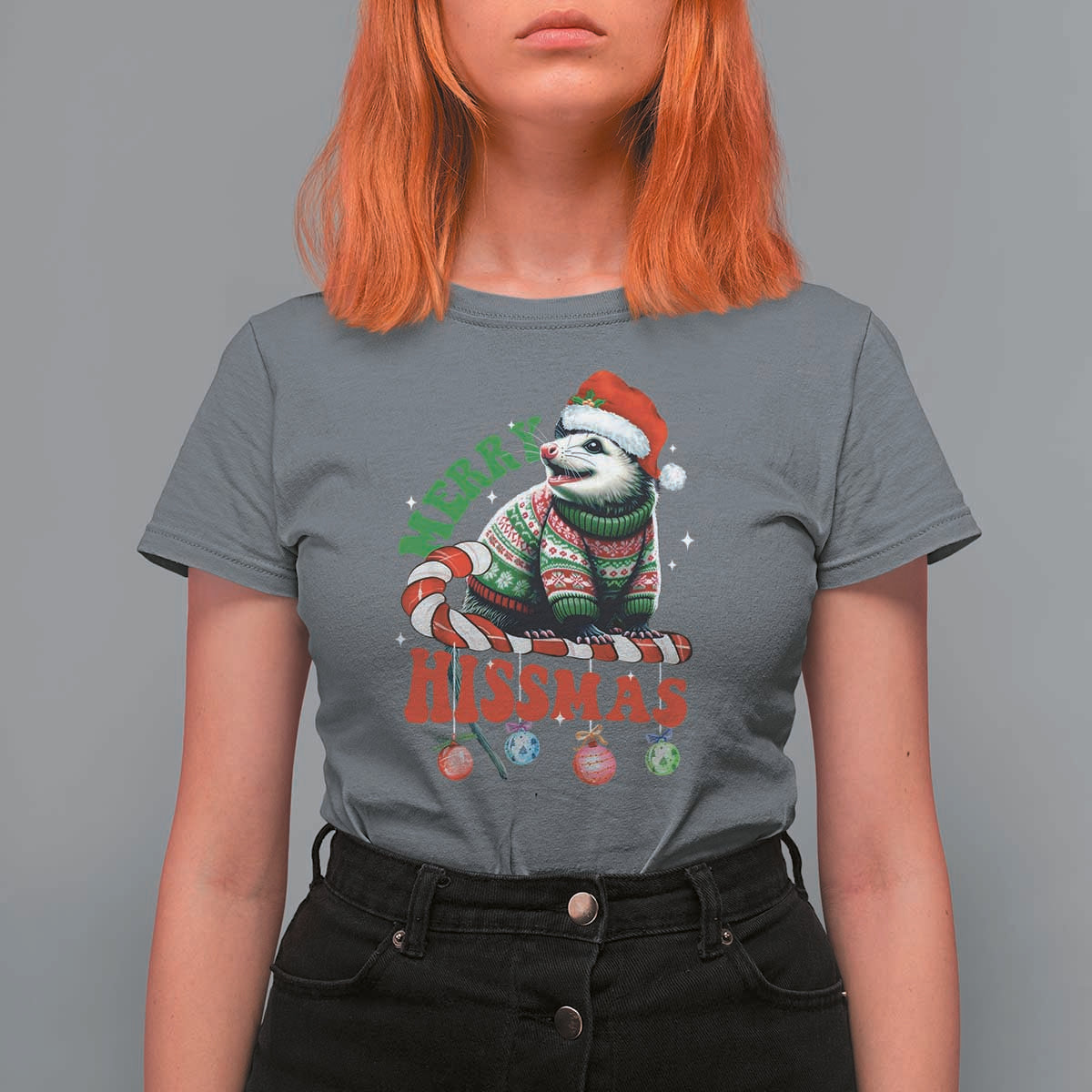 Funny Christmas Opossum T Shirt For Women Merry Hissmass - Wonder Print Shop