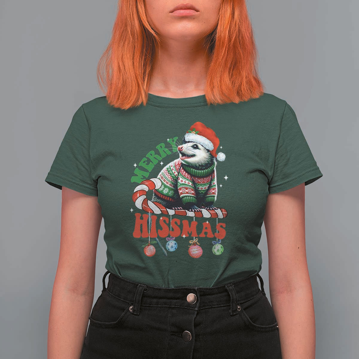 Funny Christmas Opossum T Shirt For Women Merry Hissmass - Wonder Print Shop