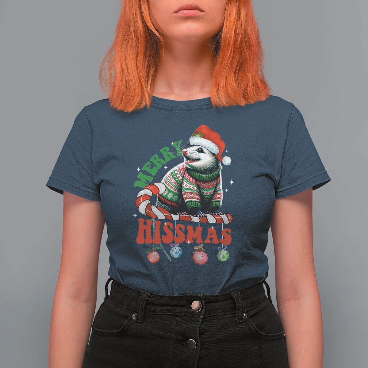 Funny Christmas Opossum T Shirt For Women Merry Hissmass - Wonder Print Shop