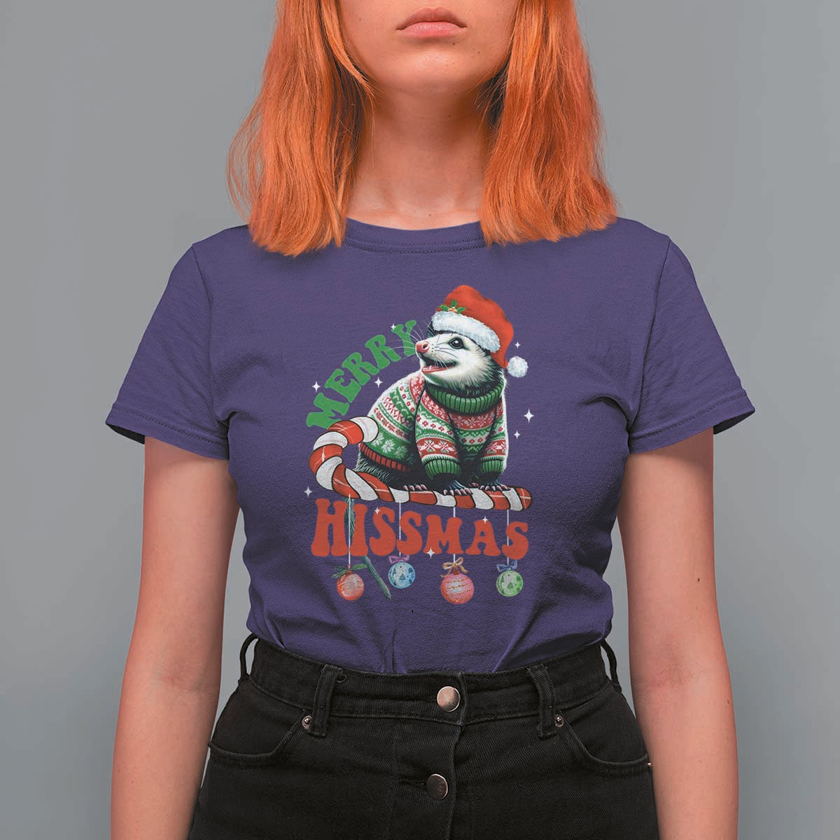 Funny Christmas Opossum T Shirt For Women Merry Hissmass - Wonder Print Shop