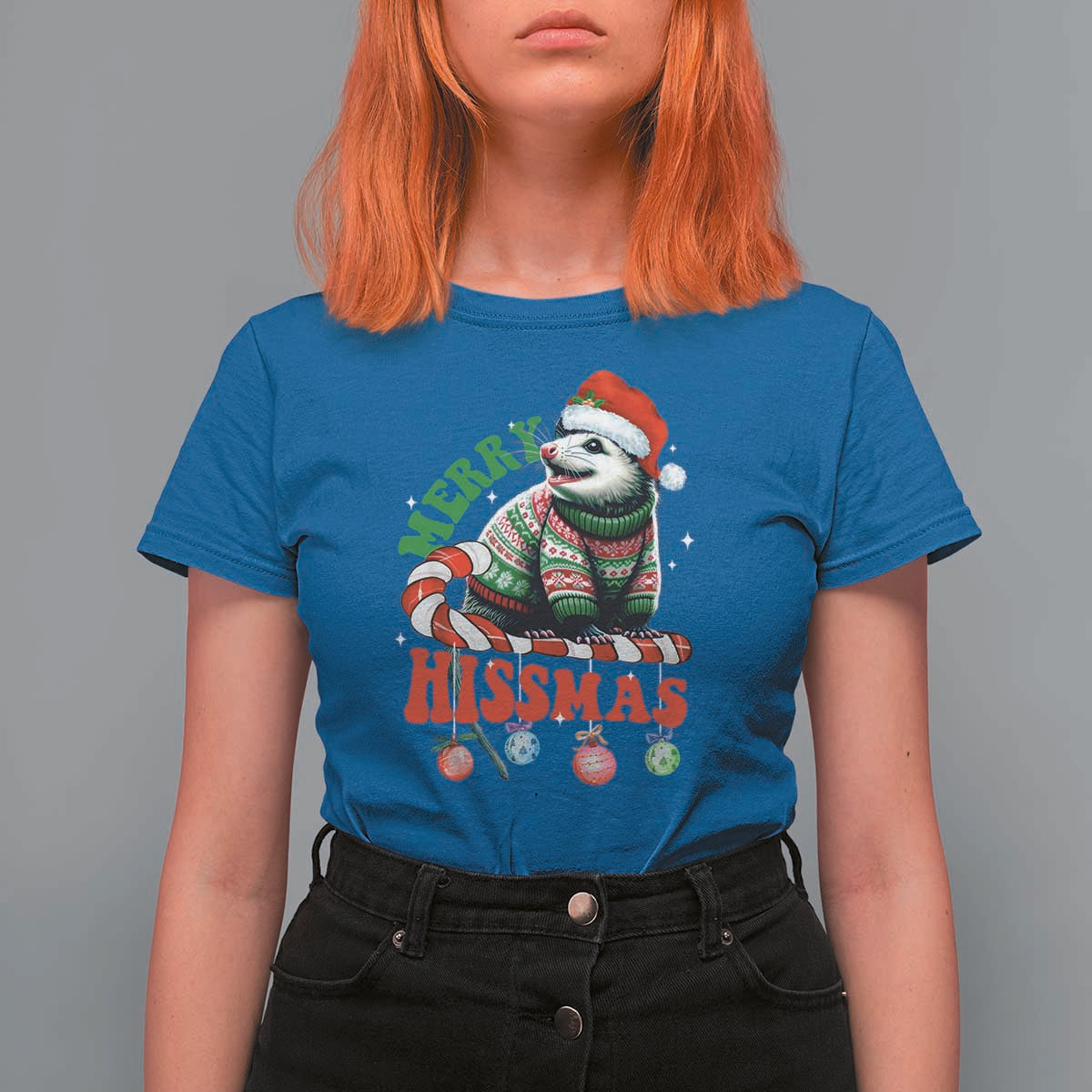 Funny Christmas Opossum T Shirt For Women Merry Hissmass - Wonder Print Shop
