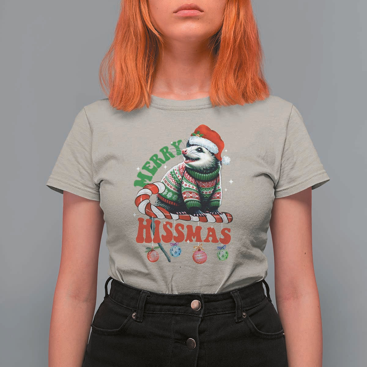 Funny Christmas Opossum T Shirt For Women Merry Hissmass - Wonder Print Shop