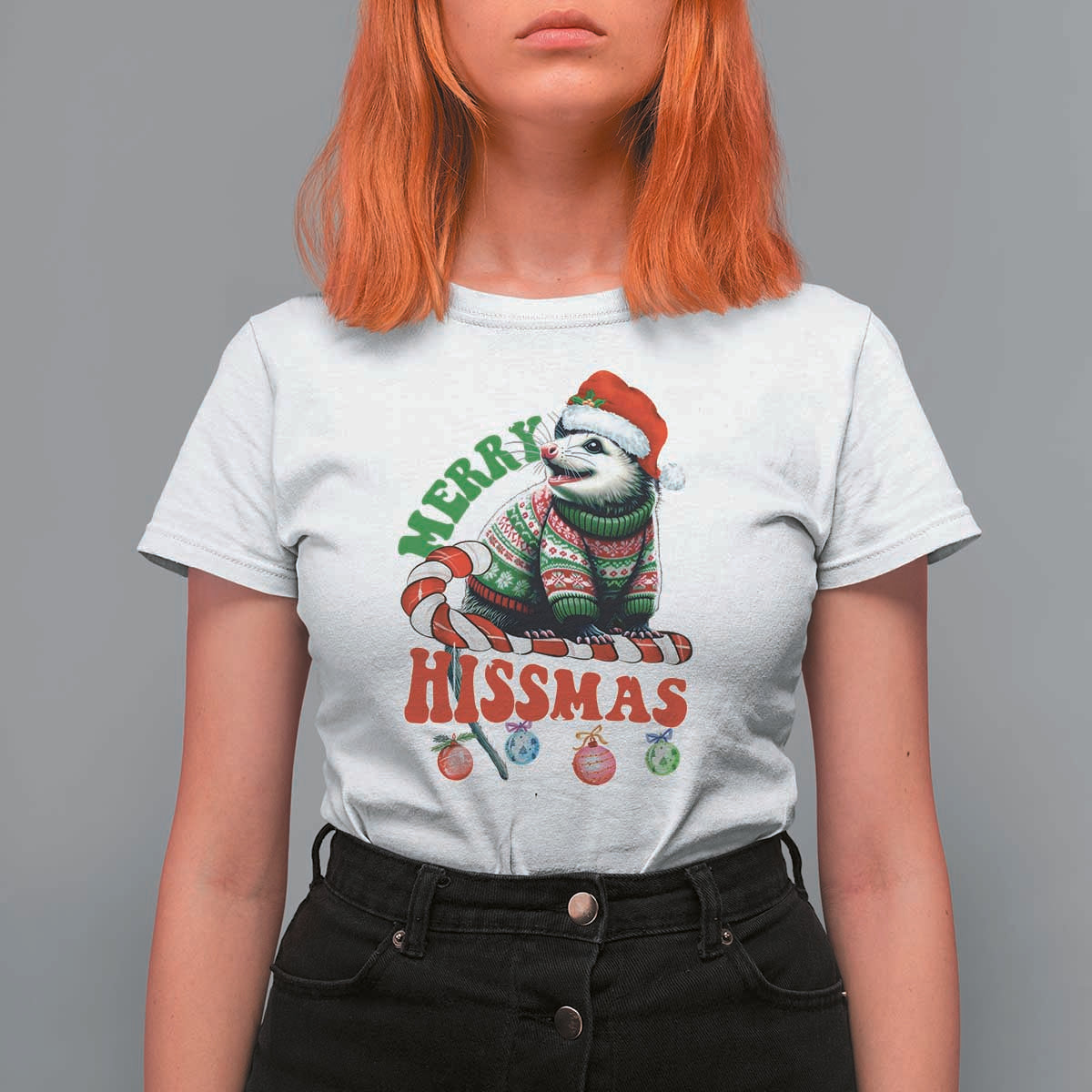 Funny Christmas Opossum T Shirt For Women Merry Hissmass - Wonder Print Shop