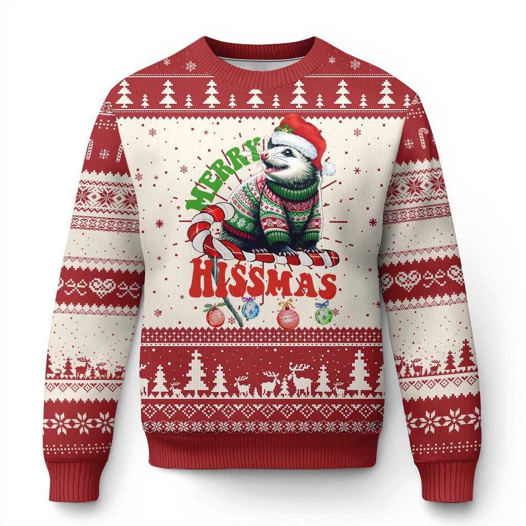 Funny Xmas Opossum Ugly Christmas Sweater Merry Hissmass - Wonder Print Shop