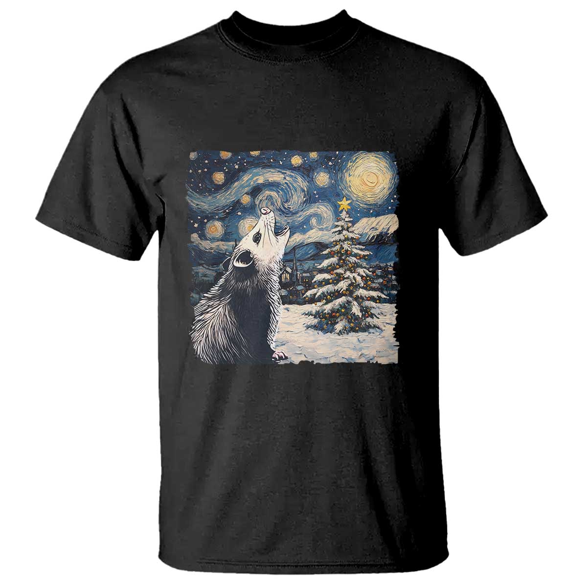 Christmas Starry Night Opossum T Shirt - Wonder Print Shop