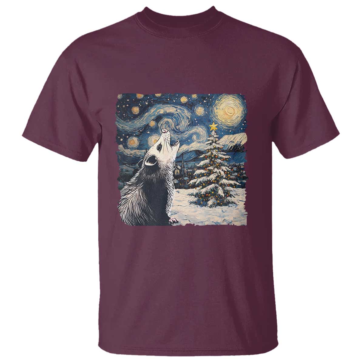 Christmas Starry Night Opossum T Shirt - Wonder Print Shop