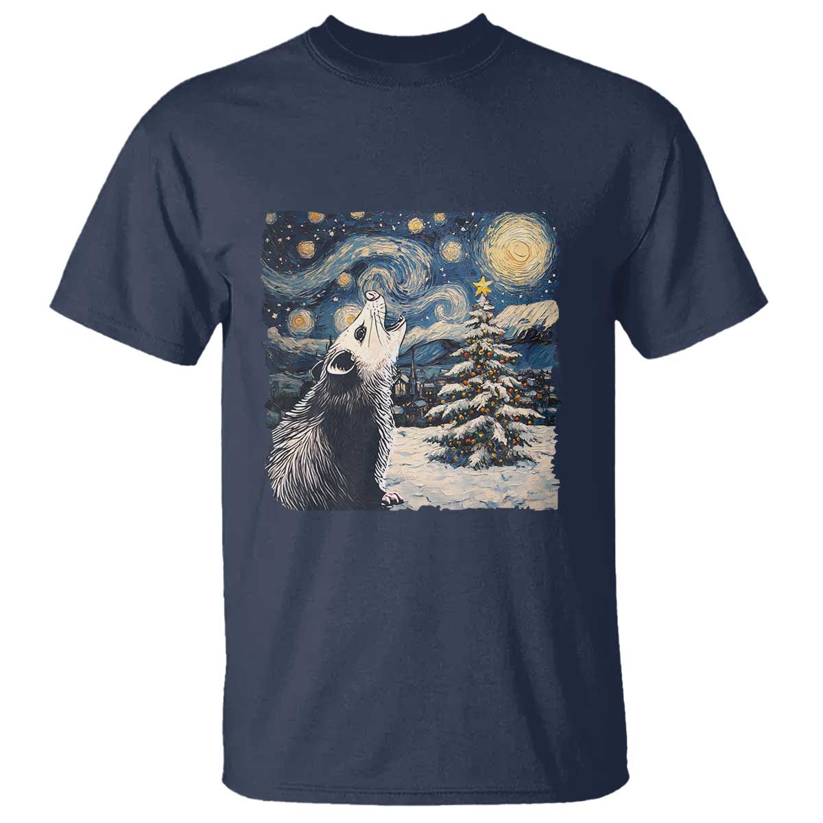 Christmas Starry Night Opossum T Shirt - Wonder Print Shop