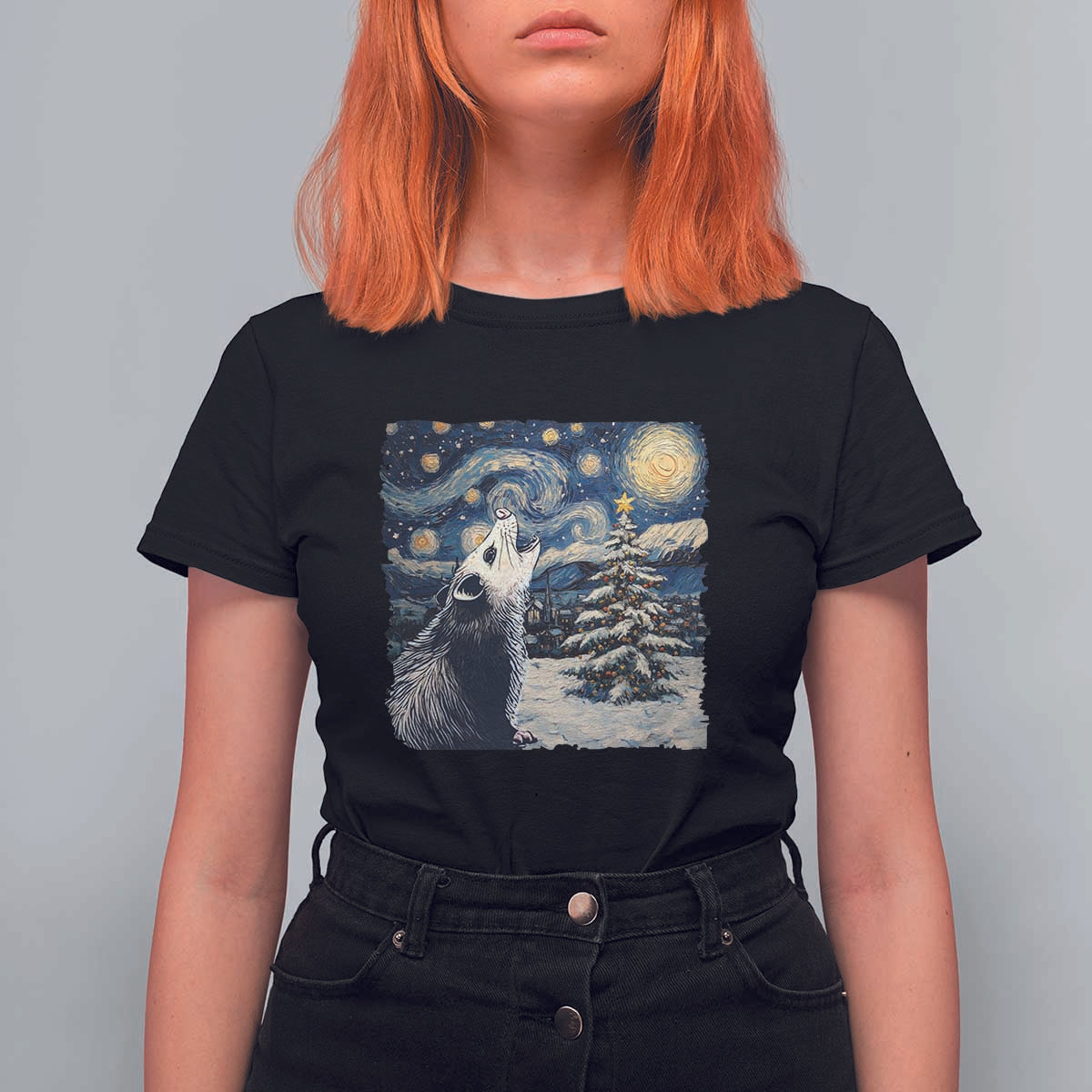 Christmas Starry Night Opossum T Shirt For Women - Wonder Print Shop