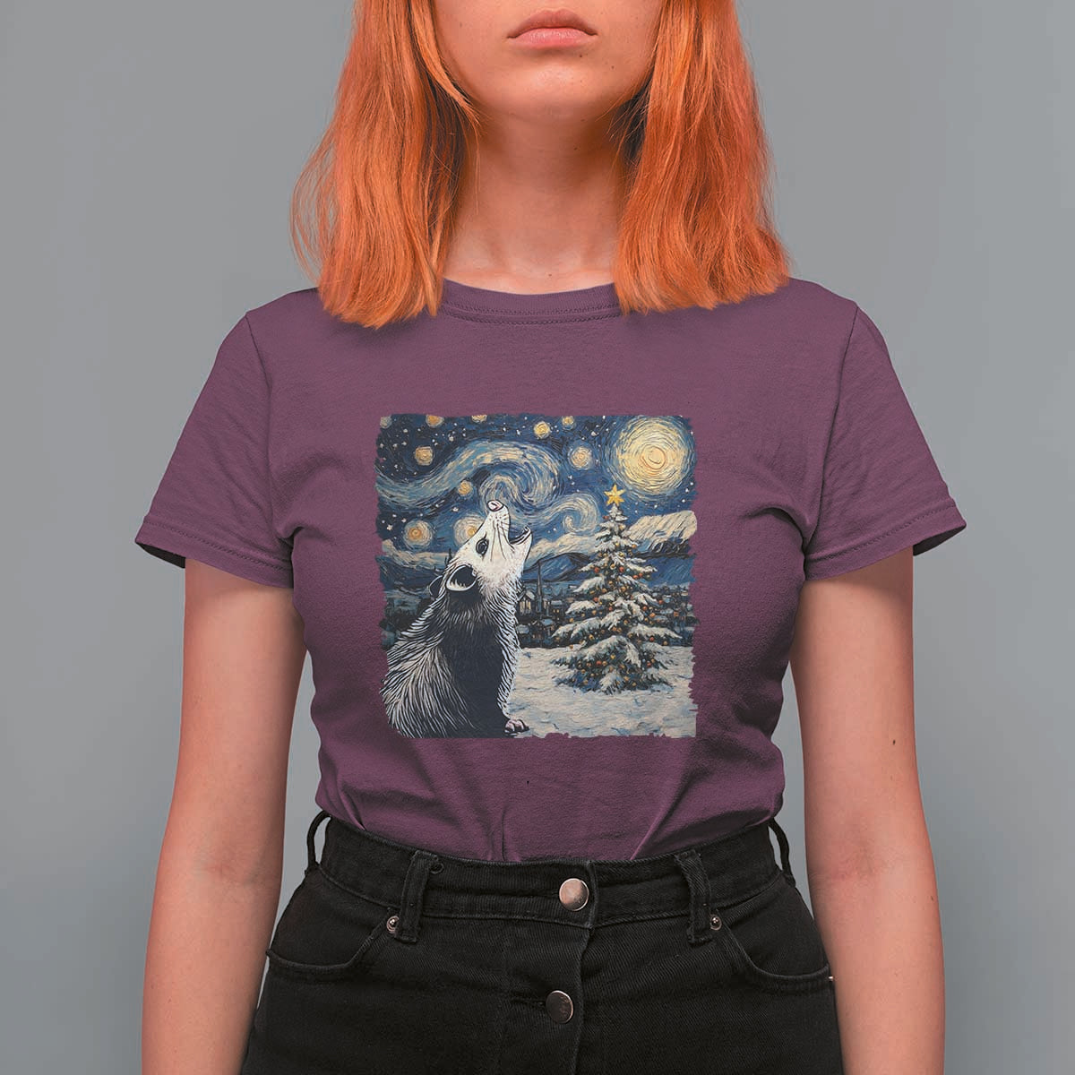 Christmas Starry Night Opossum T Shirt For Women - Wonder Print Shop