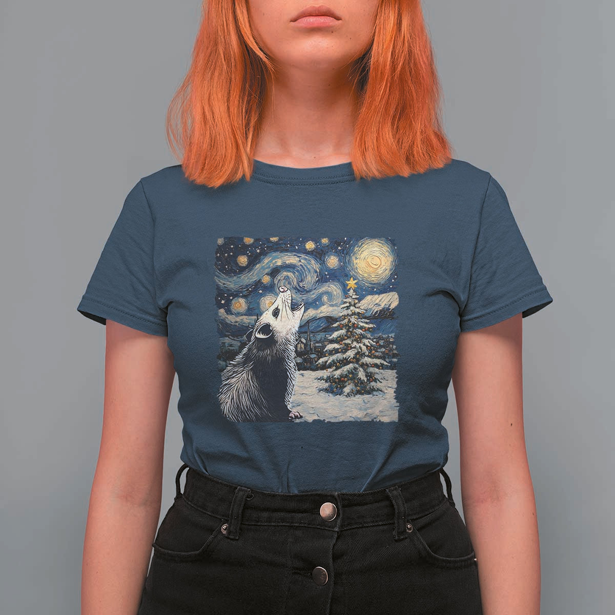 Christmas Starry Night Opossum T Shirt For Women - Wonder Print Shop