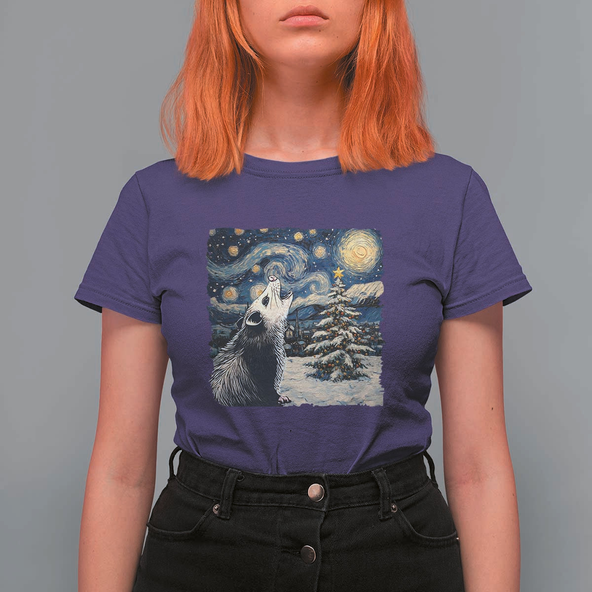 Christmas Starry Night Opossum T Shirt For Women - Wonder Print Shop