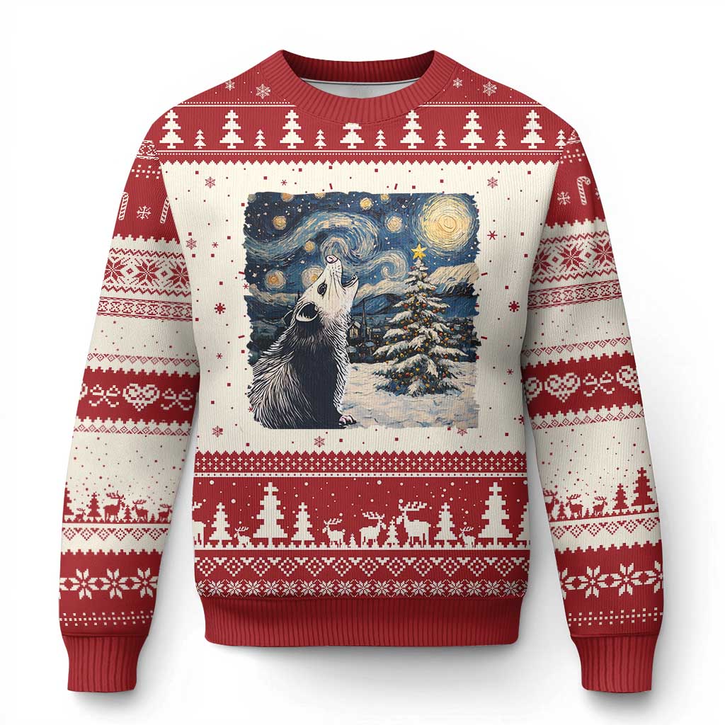Christmas Starry Night Opossum Ugly Christmas Sweater - Wonder Print Shop