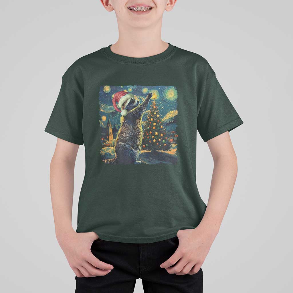 Christmas Starry Night Raccoon T Shirt For Kid - Wonder Print Shop