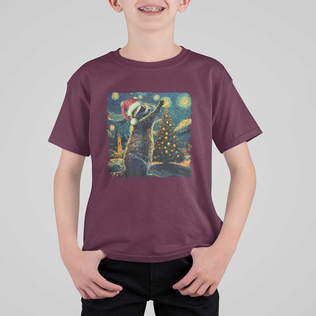 Christmas Starry Night Raccoon T Shirt For Kid - Wonder Print Shop