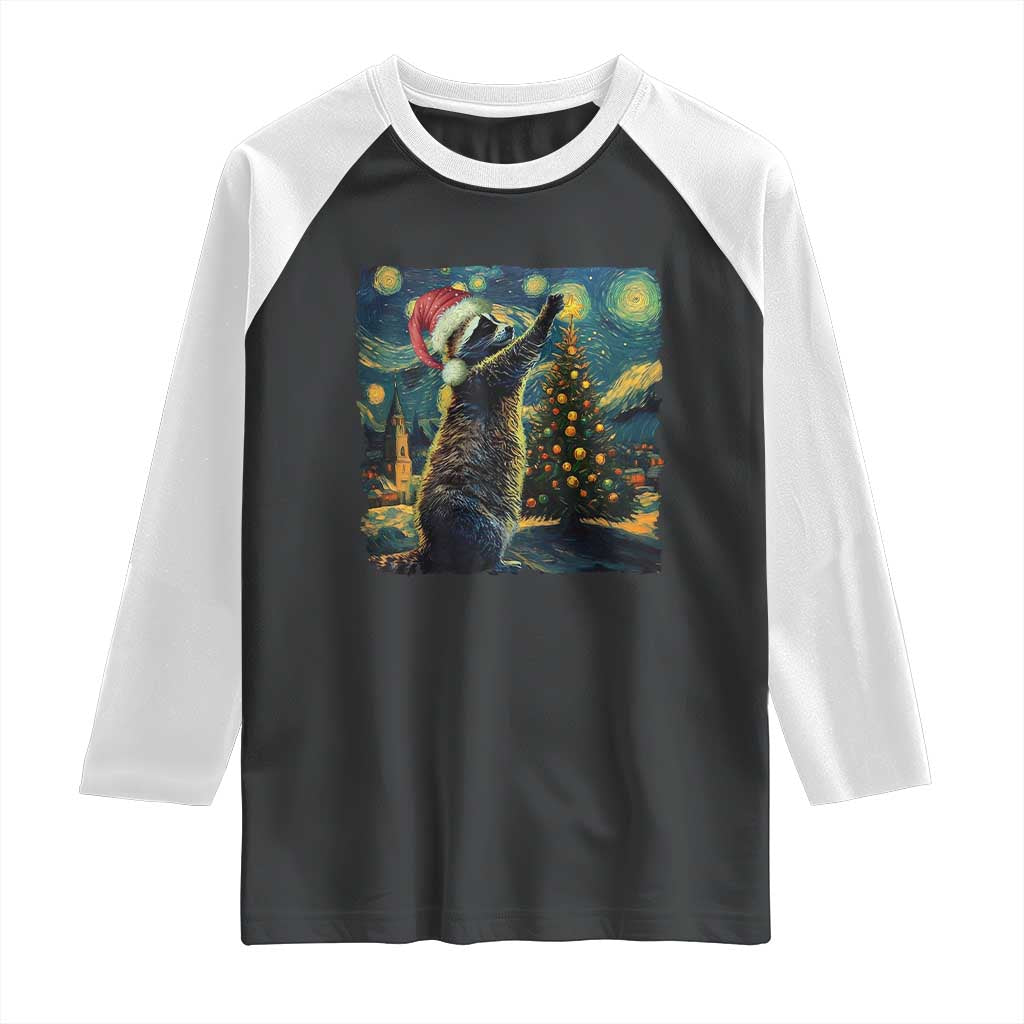 Christmas Starry Night Raccoon Raglan Shirt