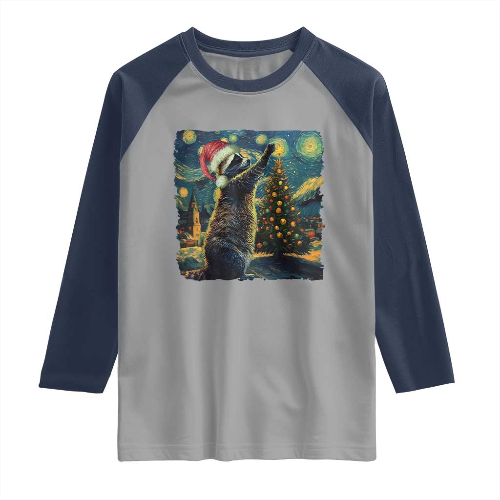 Christmas Starry Night Raccoon Raglan Shirt