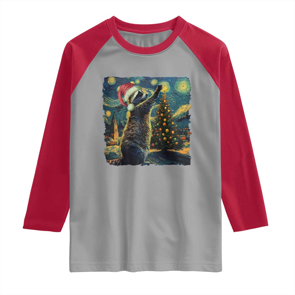 Christmas Starry Night Raccoon Raglan Shirt