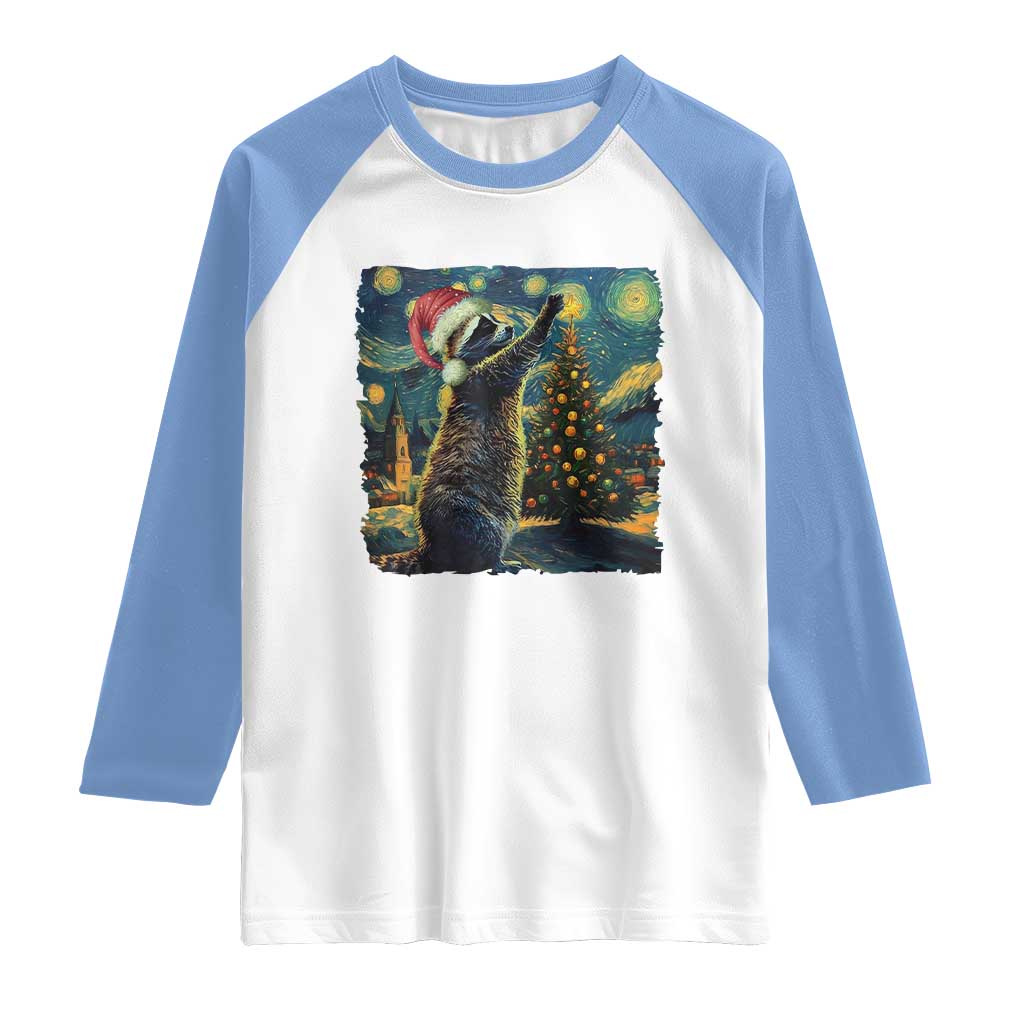 Christmas Starry Night Raccoon Raglan Shirt