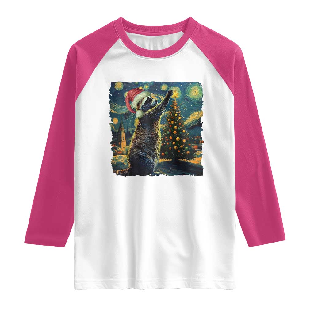 Christmas Starry Night Raccoon Raglan Shirt