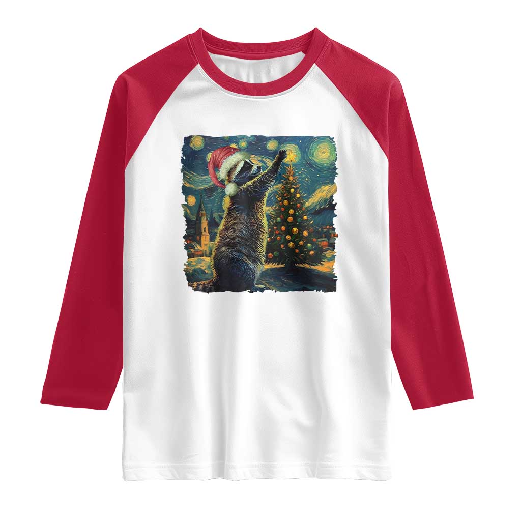 Christmas Starry Night Raccoon Raglan Shirt