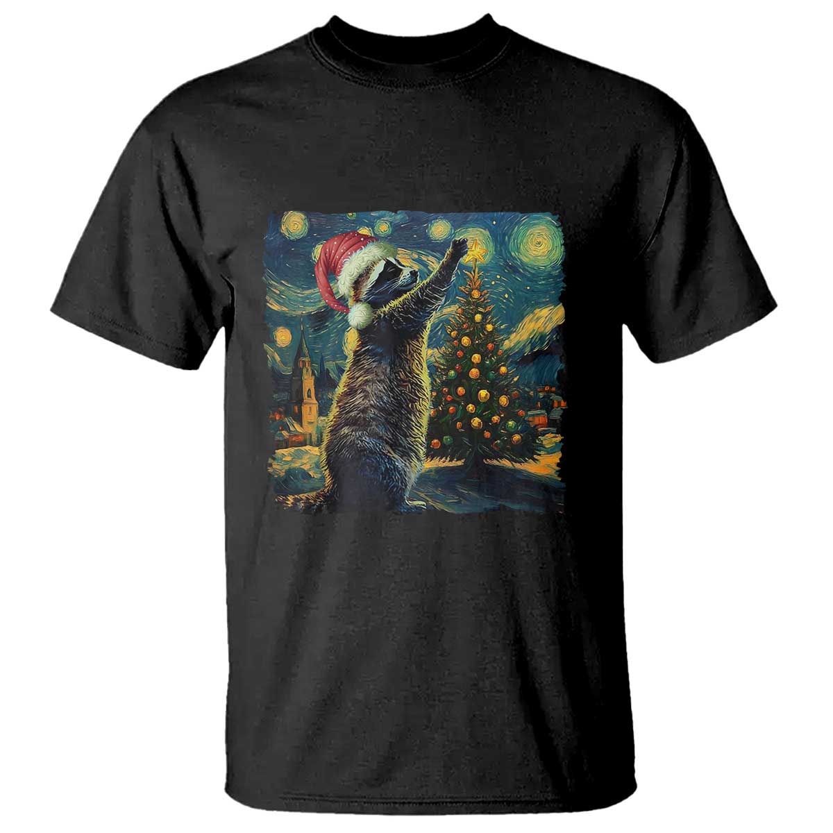 Christmas Starry Night Raccoon T Shirt - Wonder Print Shop