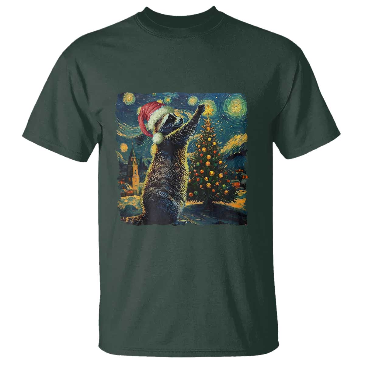 Christmas Starry Night Raccoon T Shirt - Wonder Print Shop
