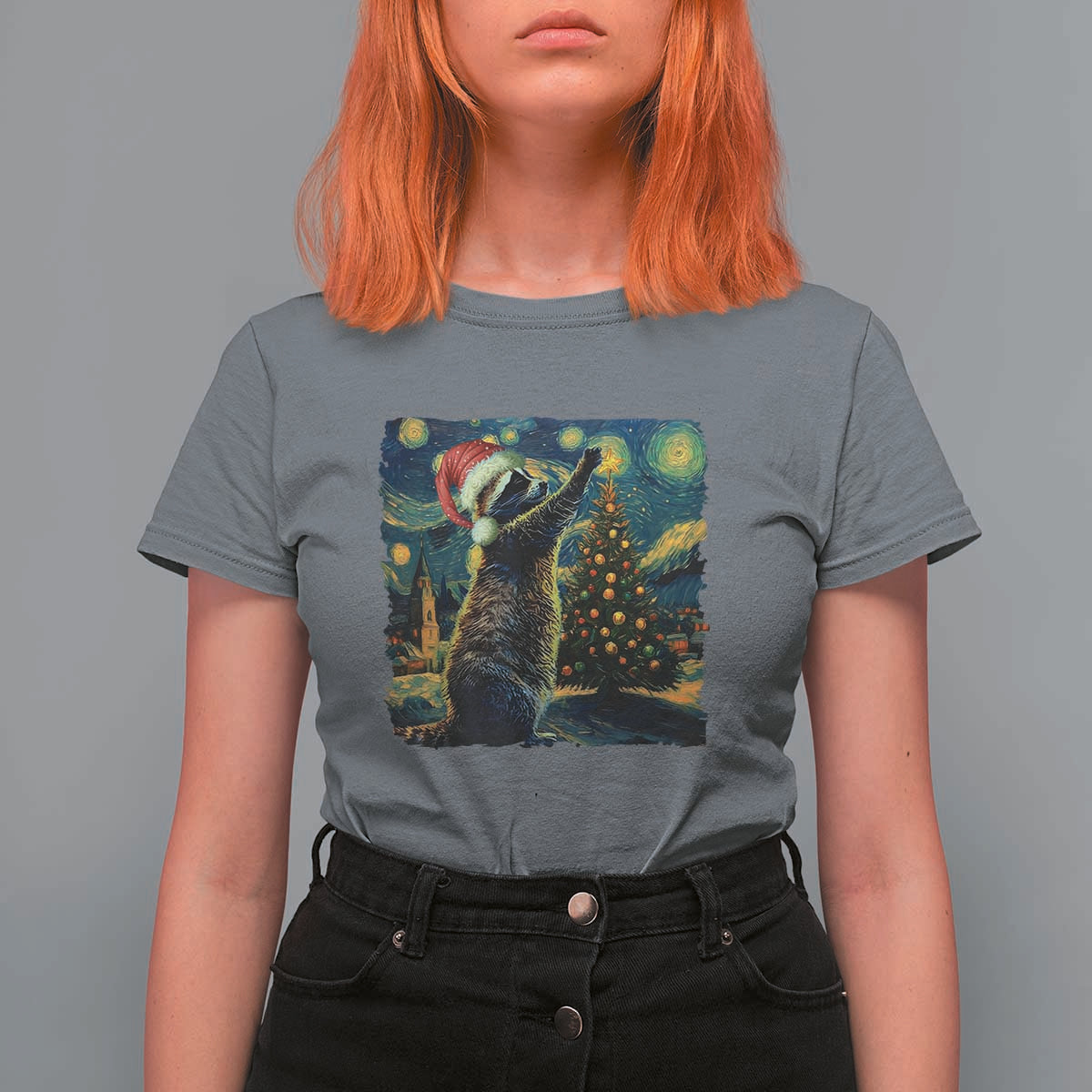 Christmas Starry Night Raccoon T Shirt For Women - Wonder Print Shop