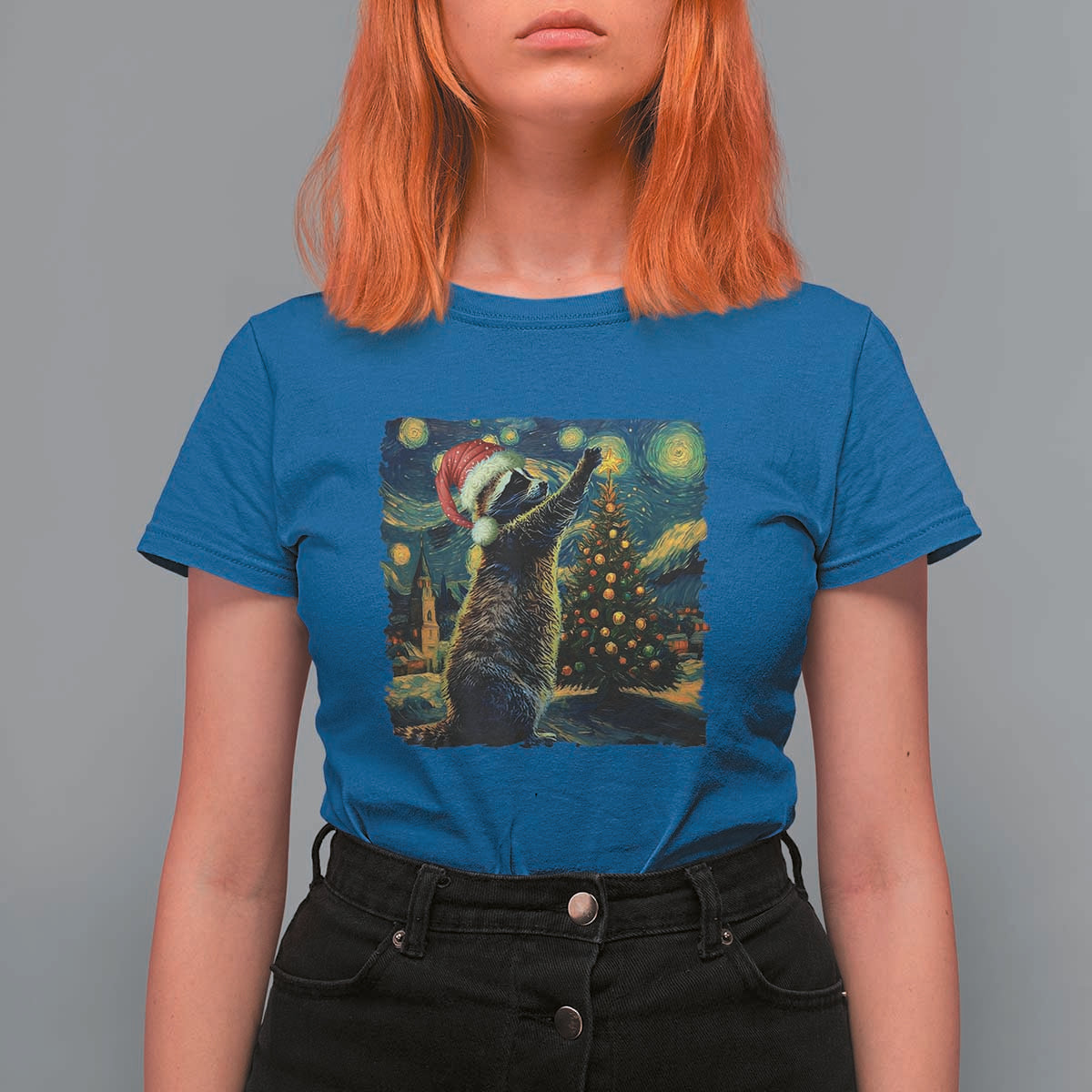 Christmas Starry Night Raccoon T Shirt For Women - Wonder Print Shop