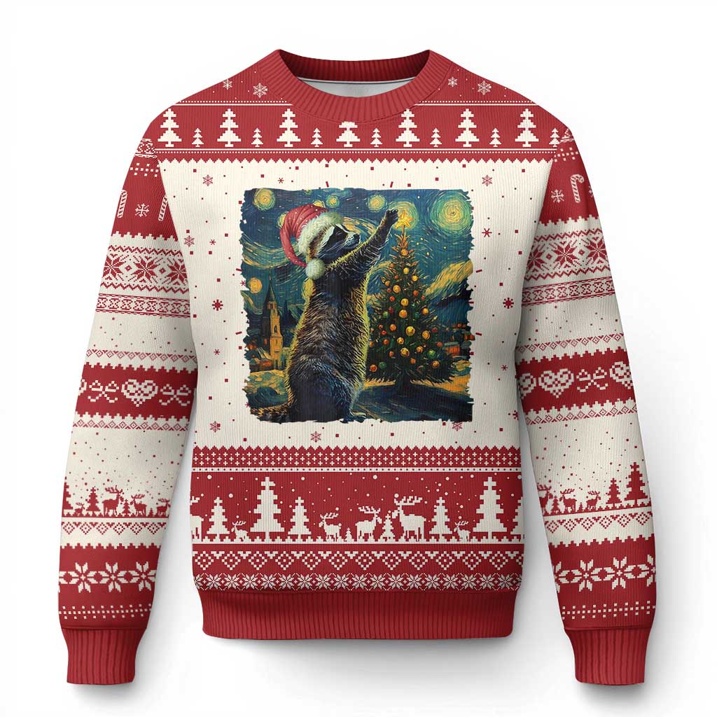 Christmas Starry Night Raccoon Ugly Christmas Sweater - Wonder Print Shop
