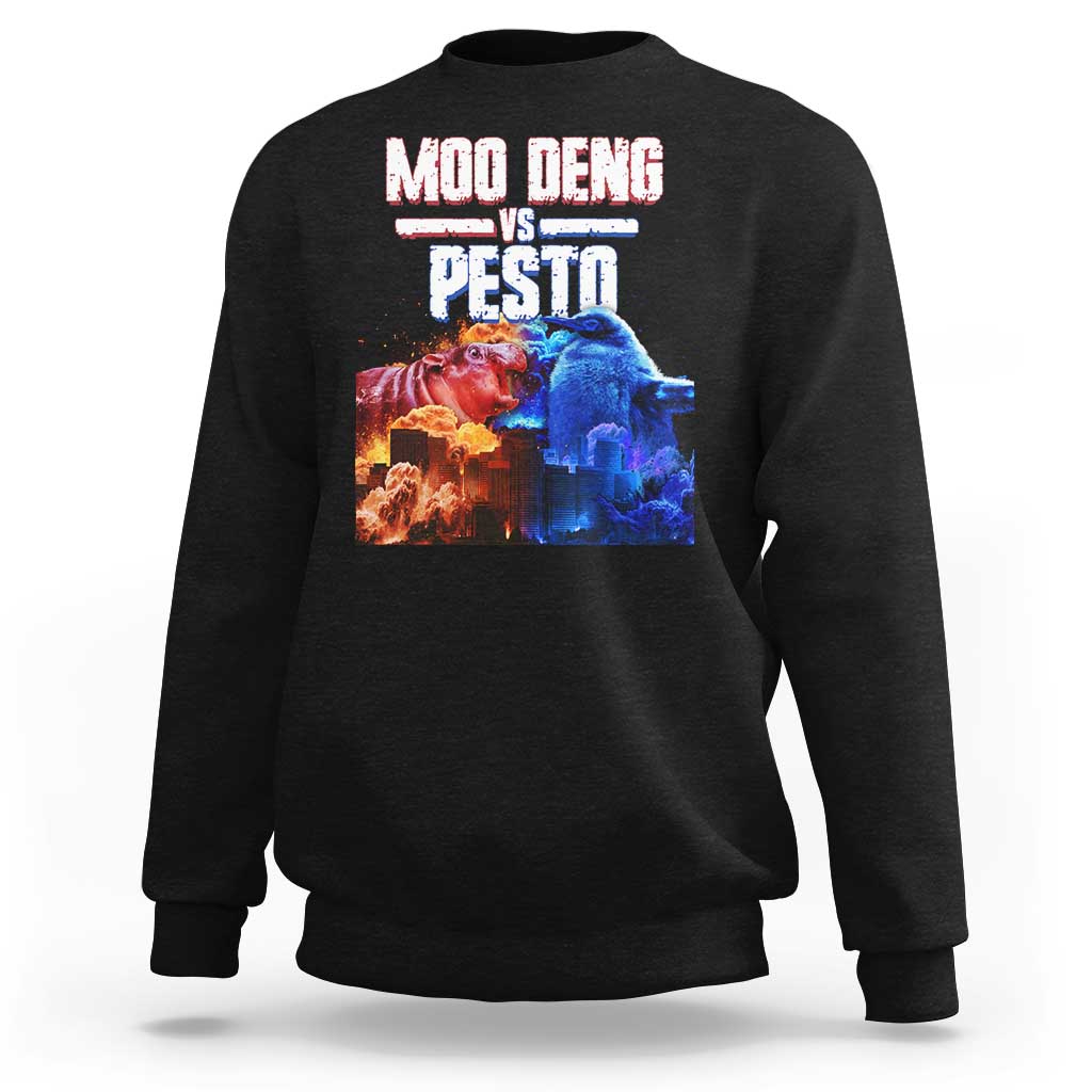 Funny Moo Deng VS Pesto Sweatshirt - Wonder Print Shop