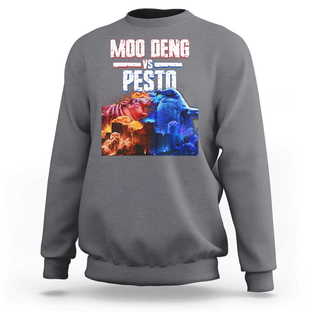 Funny Moo Deng VS Pesto Sweatshirt - Wonder Print Shop
