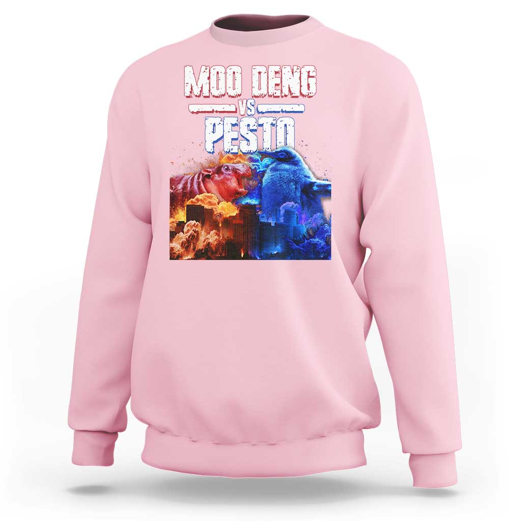 Funny Moo Deng VS Pesto Sweatshirt - Wonder Print Shop