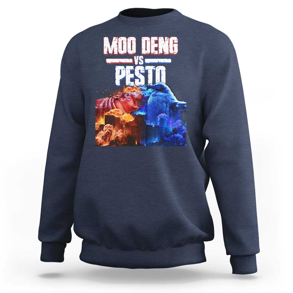 Funny Moo Deng VS Pesto Sweatshirt - Wonder Print Shop