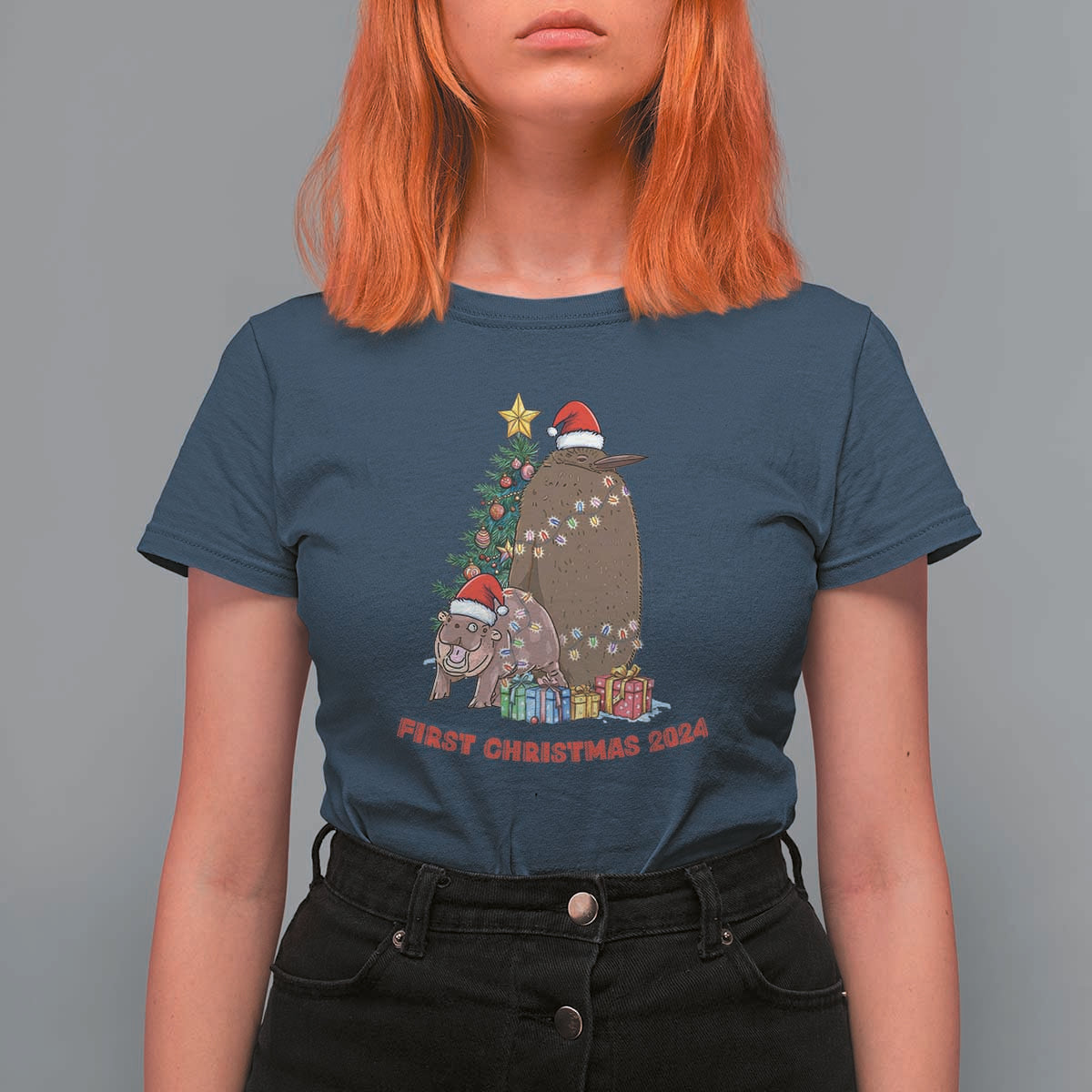 First Christmas 2024 Moo Deng Pesto T Shirt For Women - Wonder Print Shop