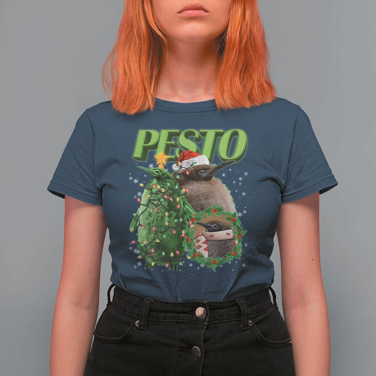 Funny Christmas Pesto Penguin T Shirt For Women - Wonder Print Shop