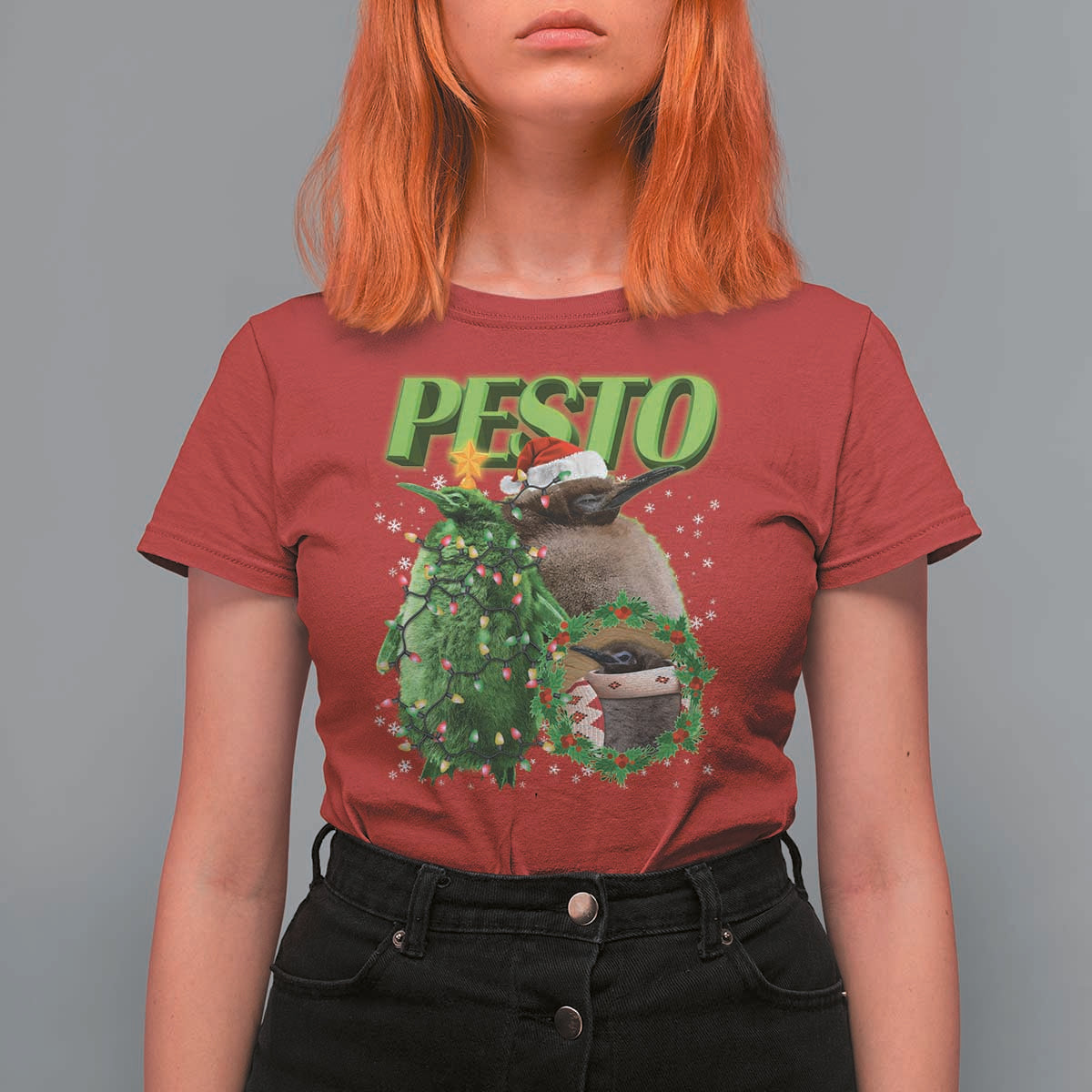 Funny Christmas Pesto Penguin T Shirt For Women - Wonder Print Shop