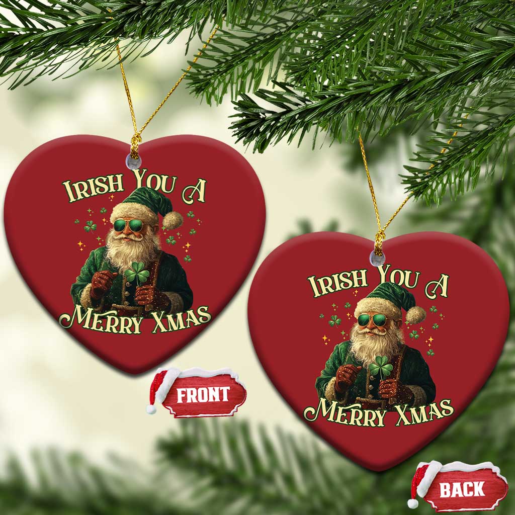 Irish You A Merry Xmas Christmas Ornament Shamrock Santa Ireland Lucky - Wonder Print Shop