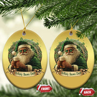 Irish Xmas Christmas Ornament Nollaig Shona Duit Shamrock Santa Drinking Beer - Wonder Print Shop