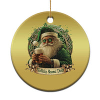 Irish Xmas Christmas Ornament Nollaig Shona Duit Shamrock Santa Drinking Beer - Wonder Print Shop