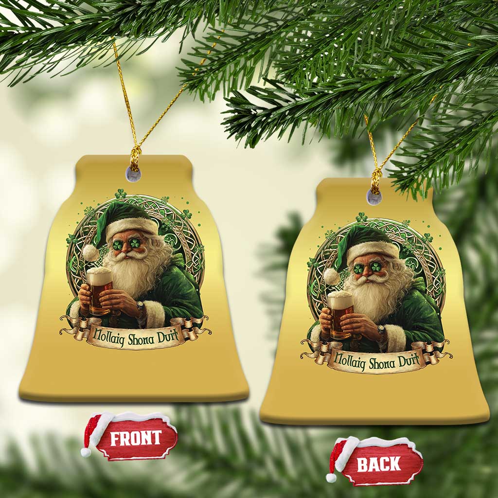Irish Xmas Christmas Ornament Nollaig Shona Duit Shamrock Santa Drinking Beer - Wonder Print Shop