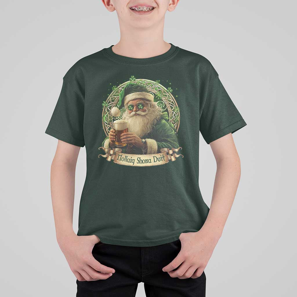 Irish Christmas T Shirt For Kid Nollaig Shona Duit Shamrock Santa Drinking Beer - Wonder Print Shop
