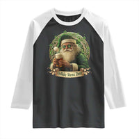 Irish Christmas Raglan Shirt Nollaig Shona Duit Shamrock Santa Drinking Beer
