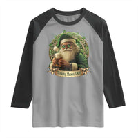 Irish Christmas Raglan Shirt Nollaig Shona Duit Shamrock Santa Drinking Beer