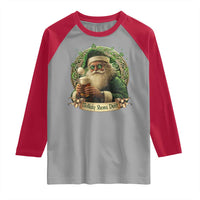 Irish Christmas Raglan Shirt Nollaig Shona Duit Shamrock Santa Drinking Beer